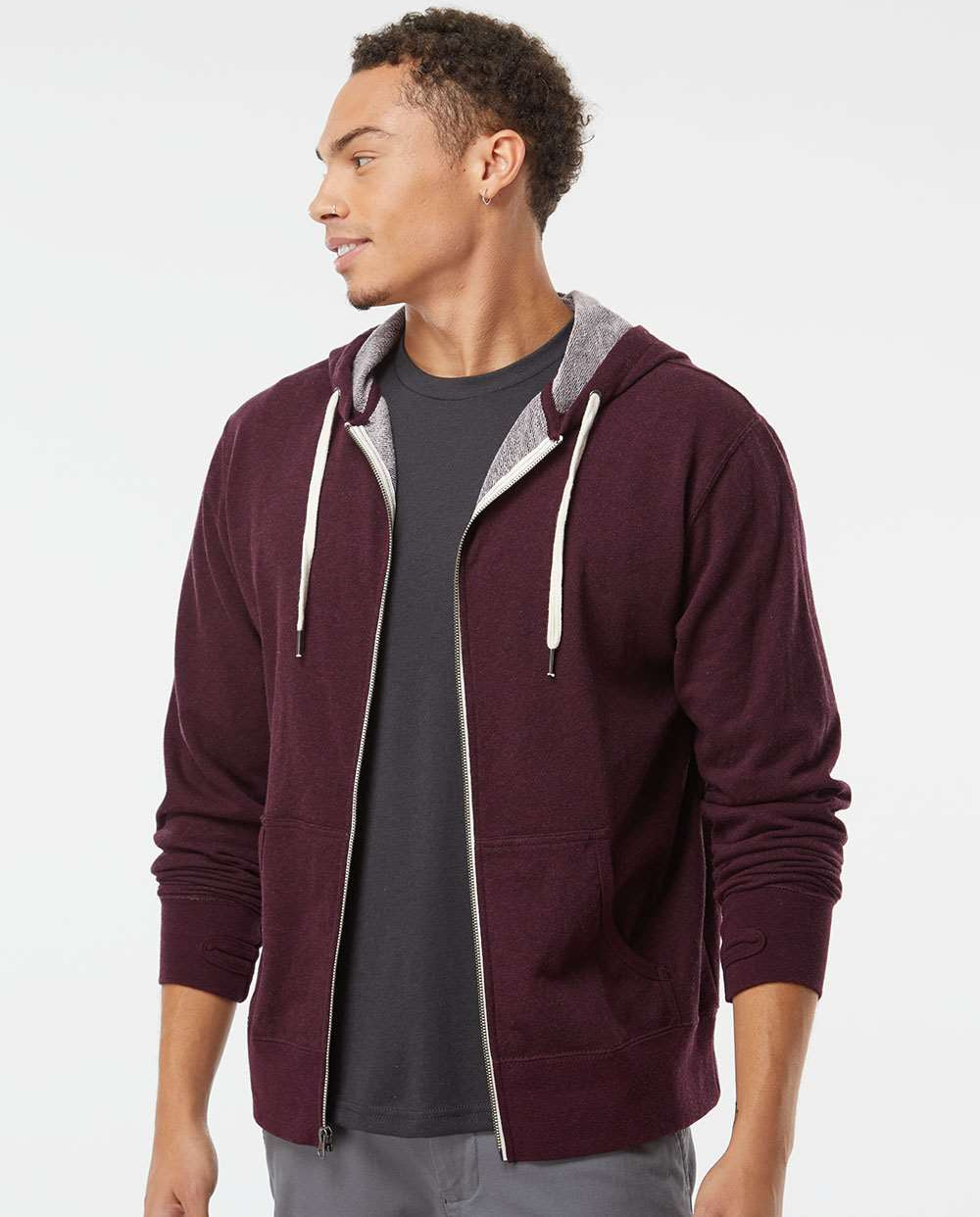 Independent Trading Co. Stylish Heathered French Terry Full-Zip Hooded Sweatshirt