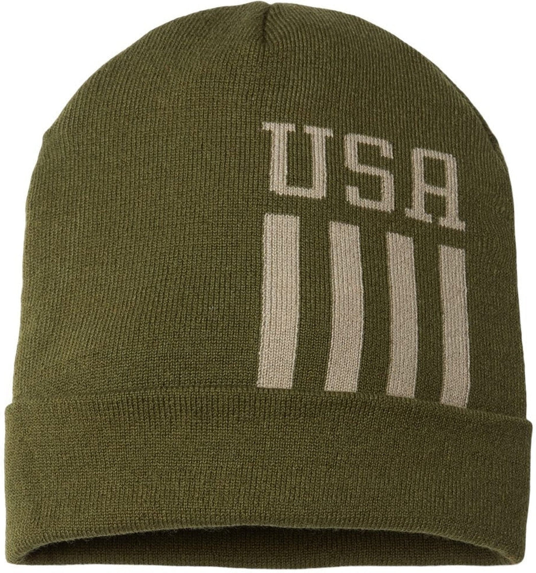 American Patriot's Dream: USA-Made Off-Center Patriotic Cuffed Beanie