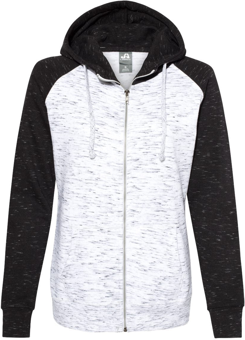 J America Women's Stunning Mélange Fleece Colorblocked Full-Zip Sweatshirt