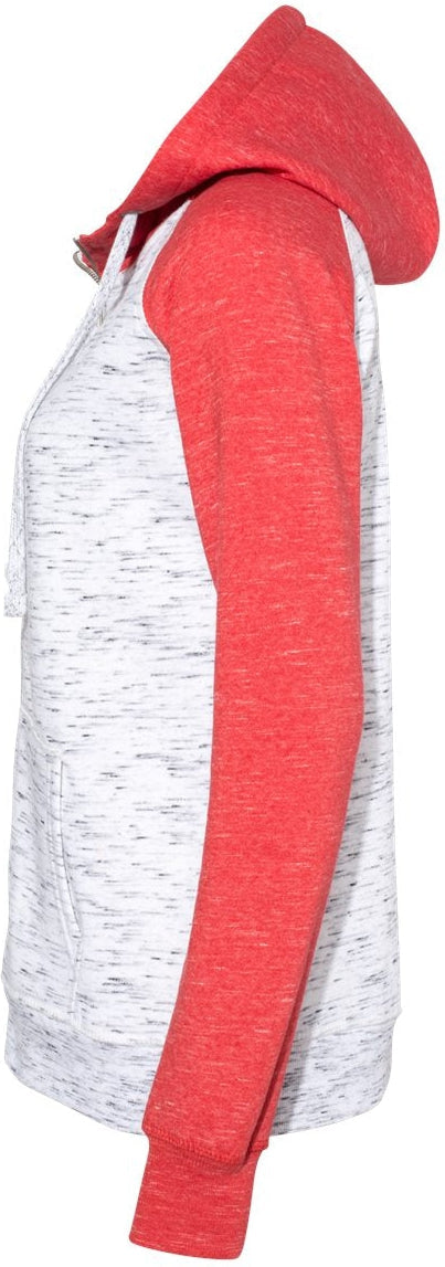 J America Women's Stunning Mélange Fleece Colorblocked Full-Zip Sweatshirt