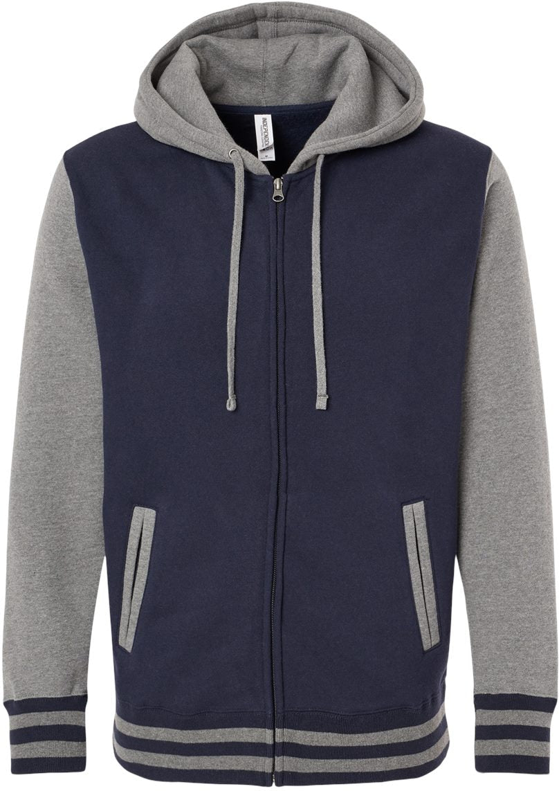 Independent Trading Co. Varsity Stylish Full-Zip Hooded Sweatshirt