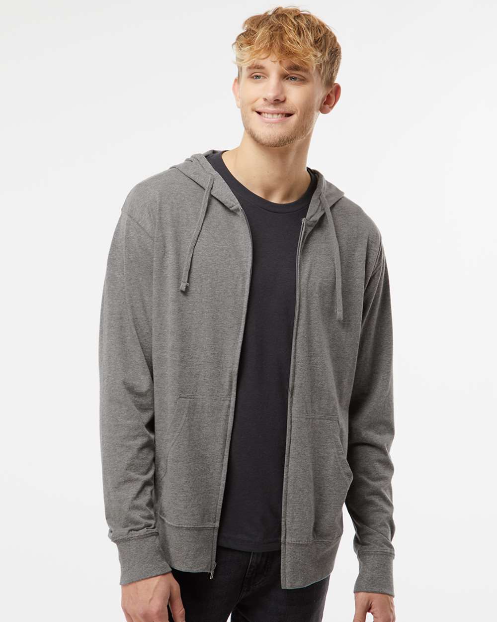 Independent Trading Co. Super Comfy Lightweight Full-Zip Hooded Jersey T-Shirt
