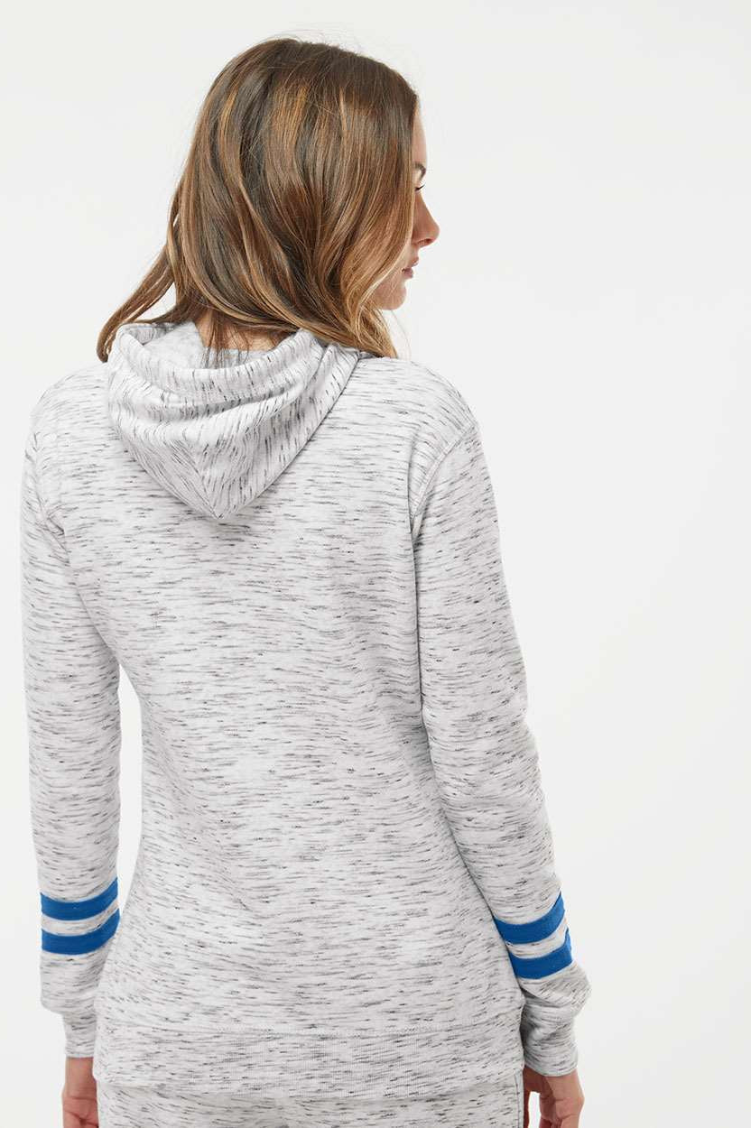 J America Women's Stylish Melange Fleece Striped-Sleeve Hooded Sweatshirt