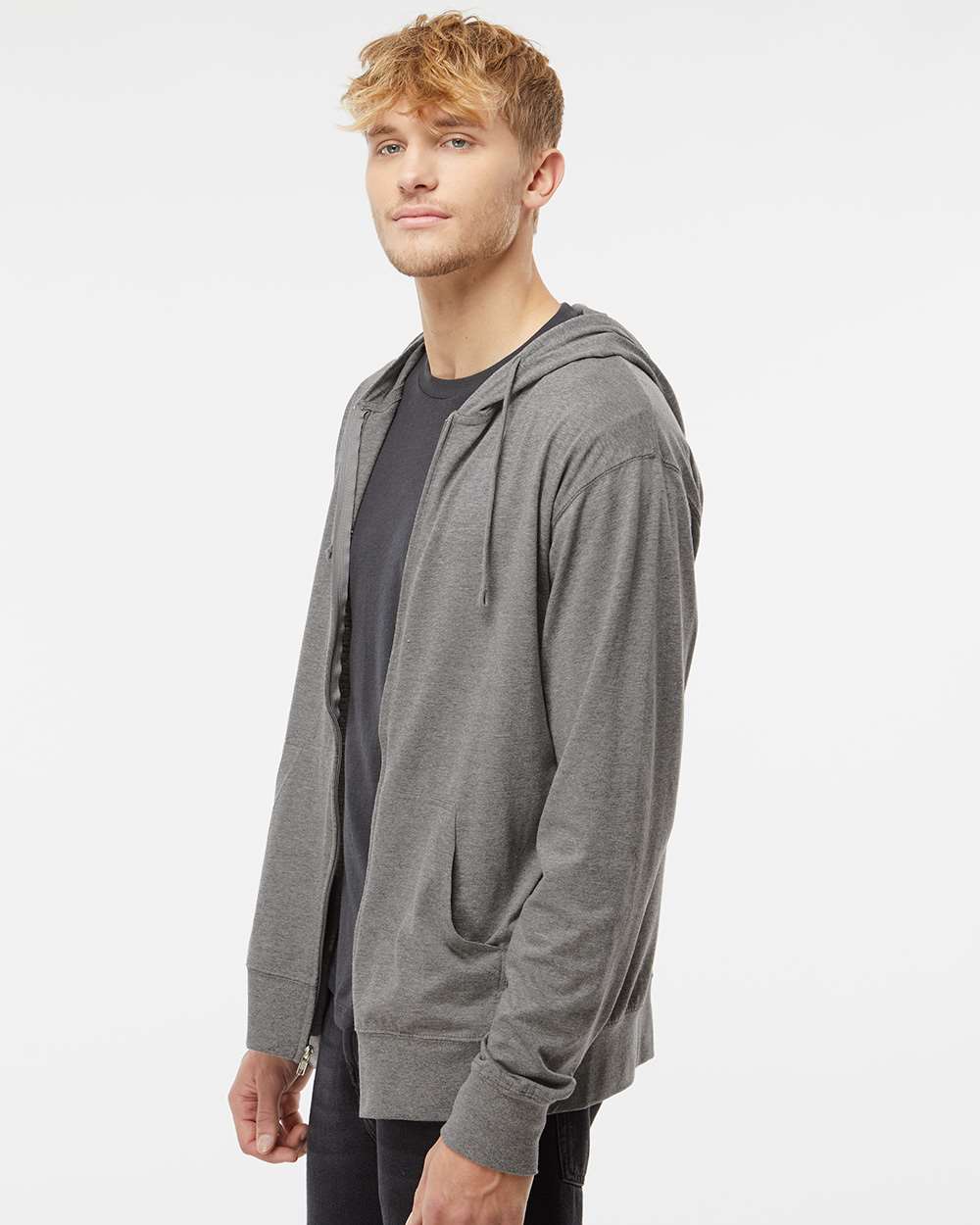 Independent Trading Co. Super Comfy Lightweight Full-Zip Hooded Jersey T-Shirt