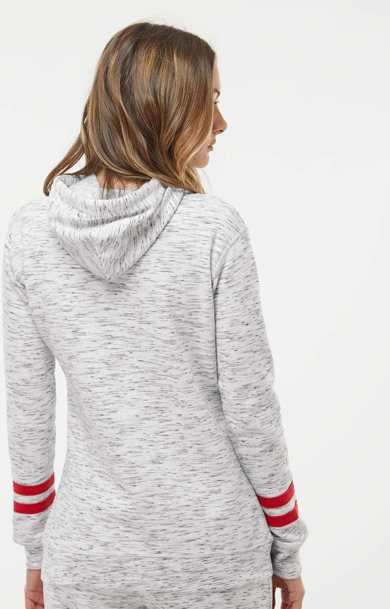 J America Women's Stylish Melange Fleece Striped-Sleeve Hooded Sweatshirt