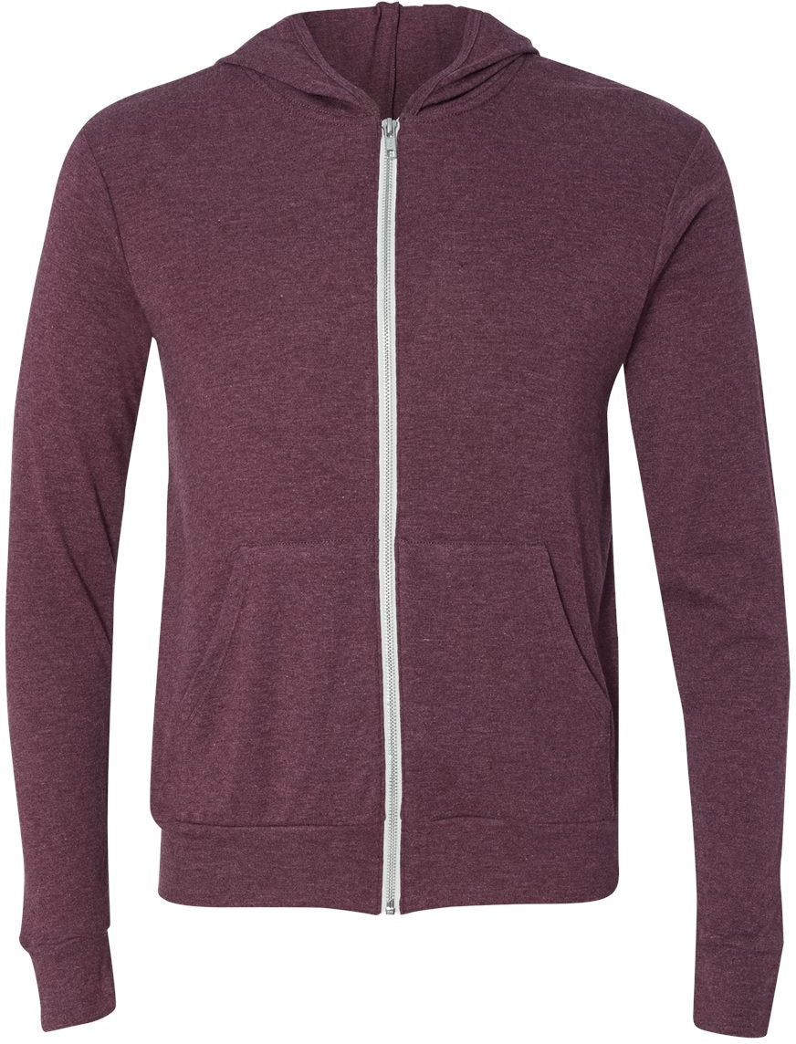 Bella+Canvas Unisex Triblend Lightweight Full-Zip Hooded Long Sleeve Tee - A Must-Have!
