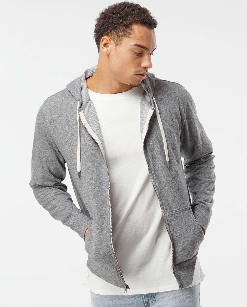 Independent Trading Co. Stylish Heathered French Terry Full-Zip Hooded Sweatshirt