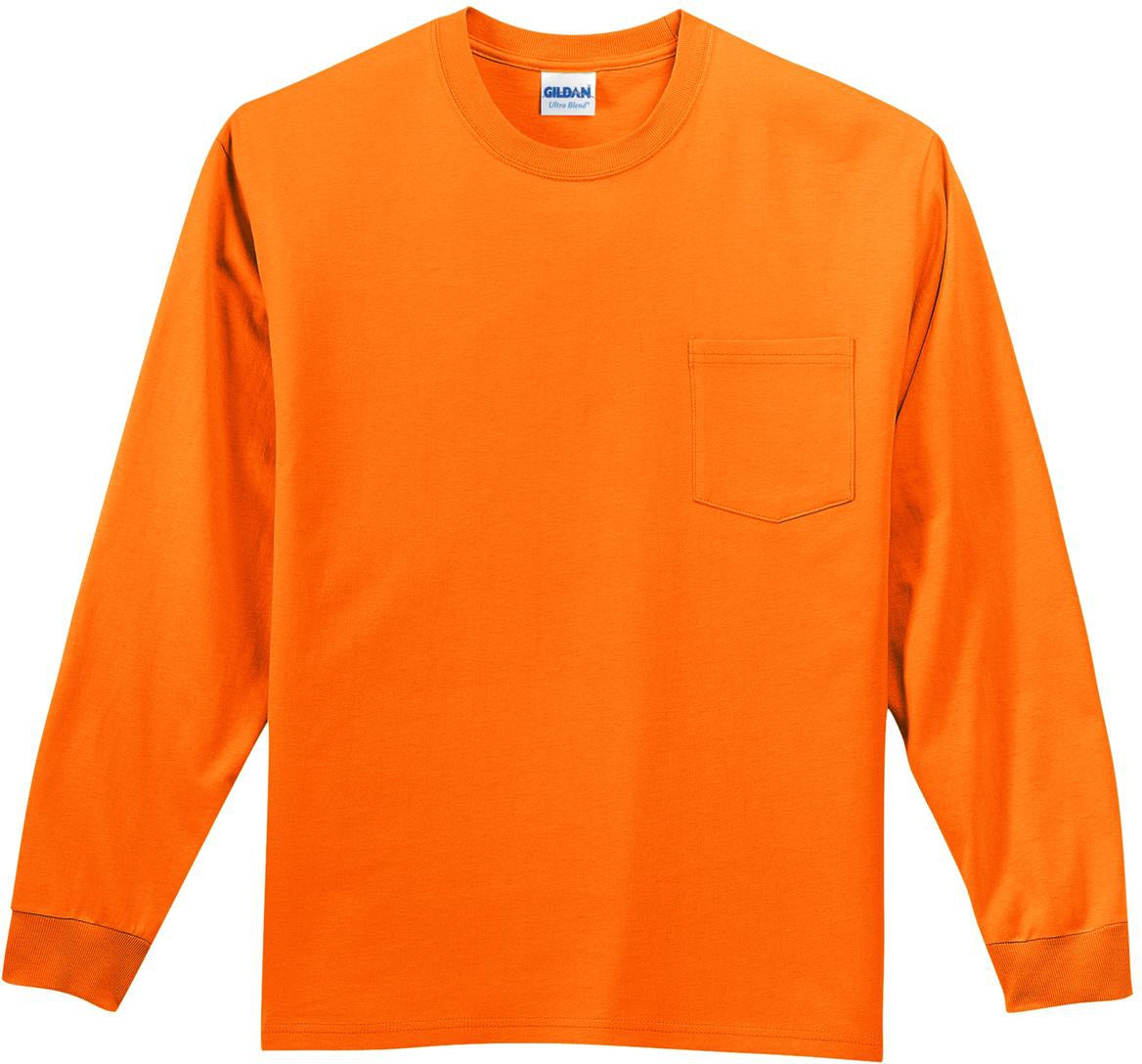 Gildan Ultra Cotton 100% Cotton Long Sleeve T - Shirt with Pocket - Outlet Deal!