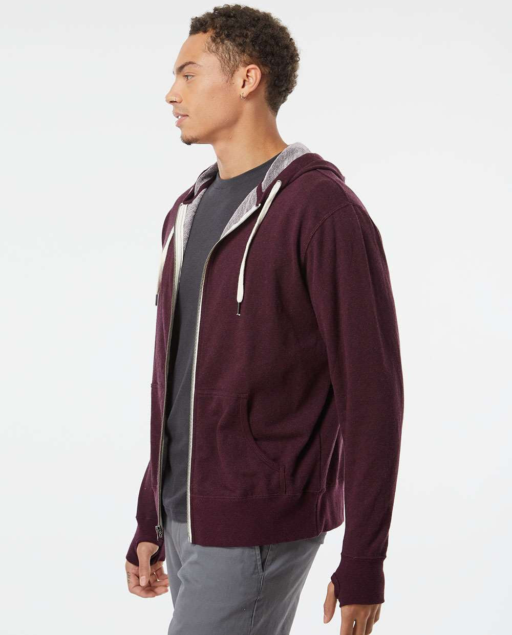 Independent Trading Co. Stylish Heathered French Terry Full-Zip Hooded Sweatshirt