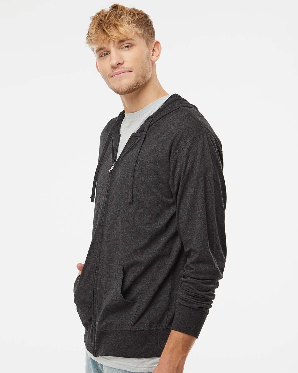 Independent Trading Co. Super Comfy Lightweight Full-Zip Hooded Jersey T-Shirt