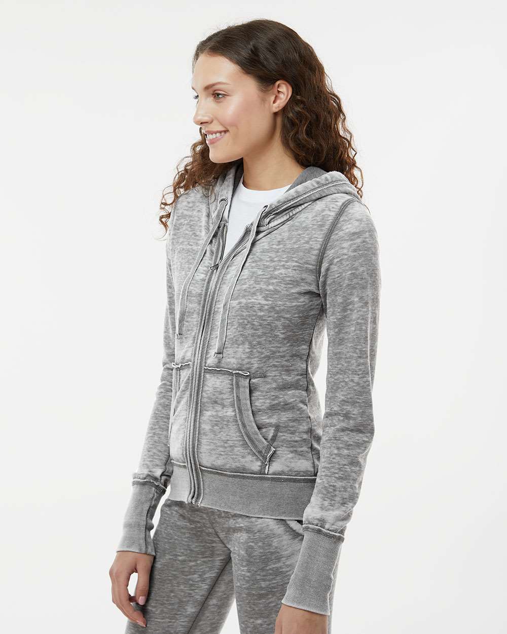 J America Women's Stylish Zen Fleece Full-Zip Hooded Sweatshirt