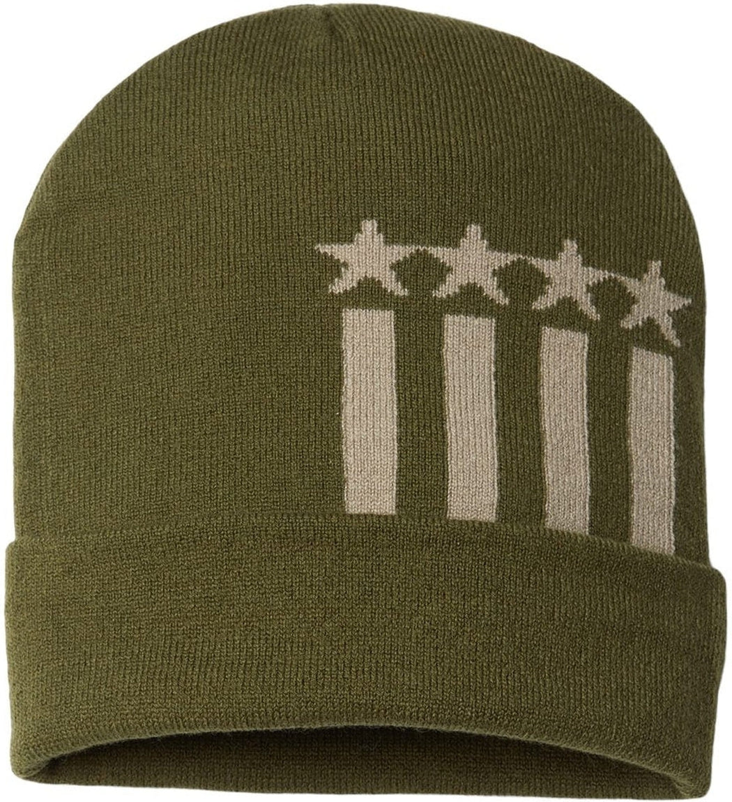 American Patriot's Dream: USA-Made Off-Center Patriotic Cuffed Beanie
