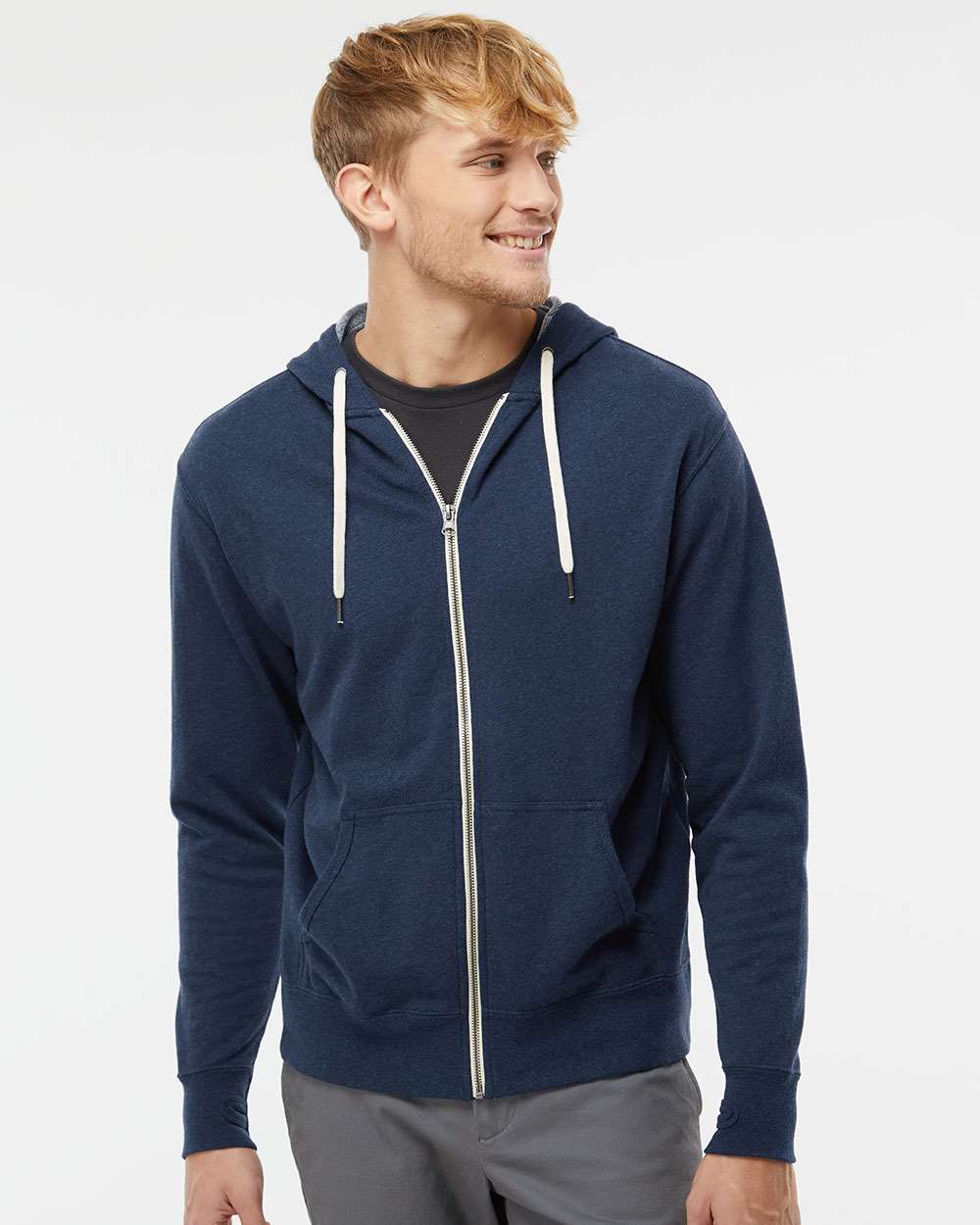 Independent Trading Co. Stylish Heathered French Terry Full-Zip Hooded Sweatshirt