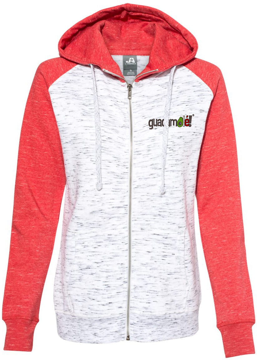 J America Women's Stunning Mélange Fleece Colorblocked Full-Zip Sweatshirt