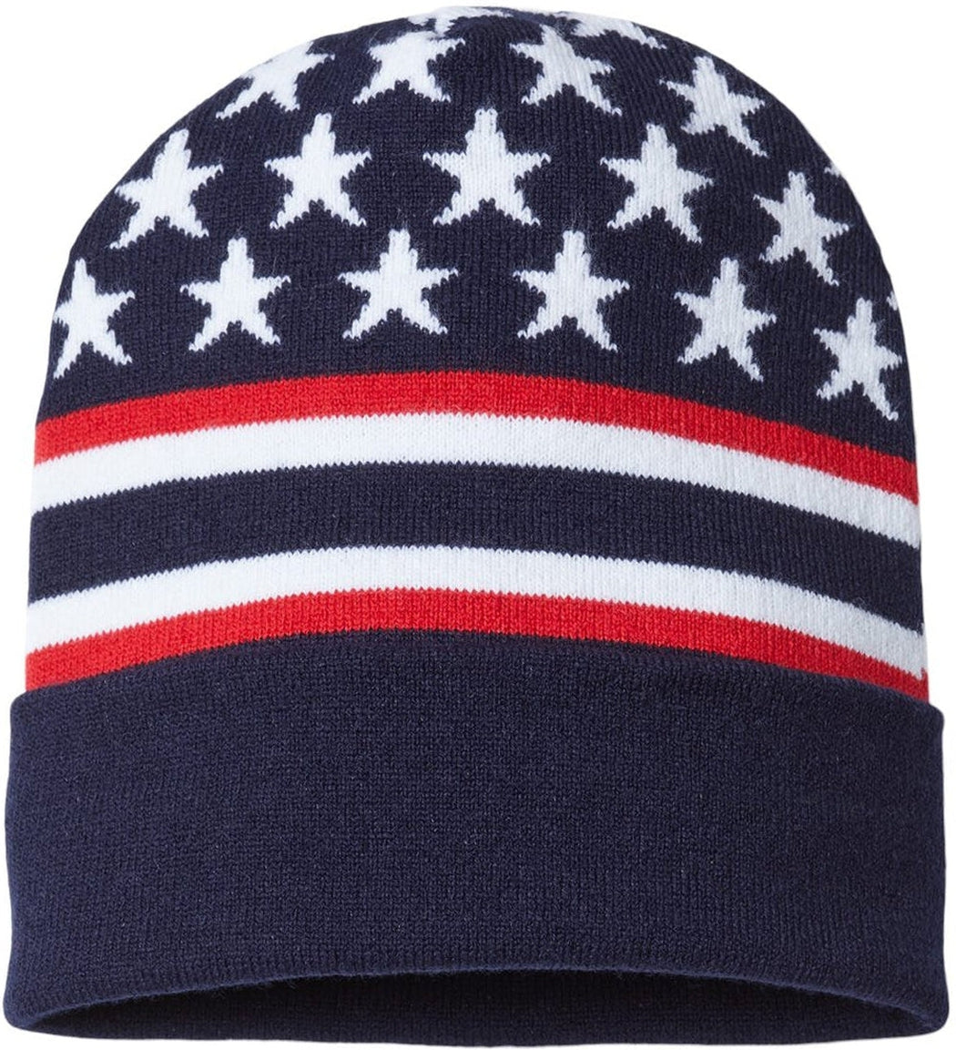 American Patriot's Dream: USA-Made Off-Center Patriotic Cuffed Beanie