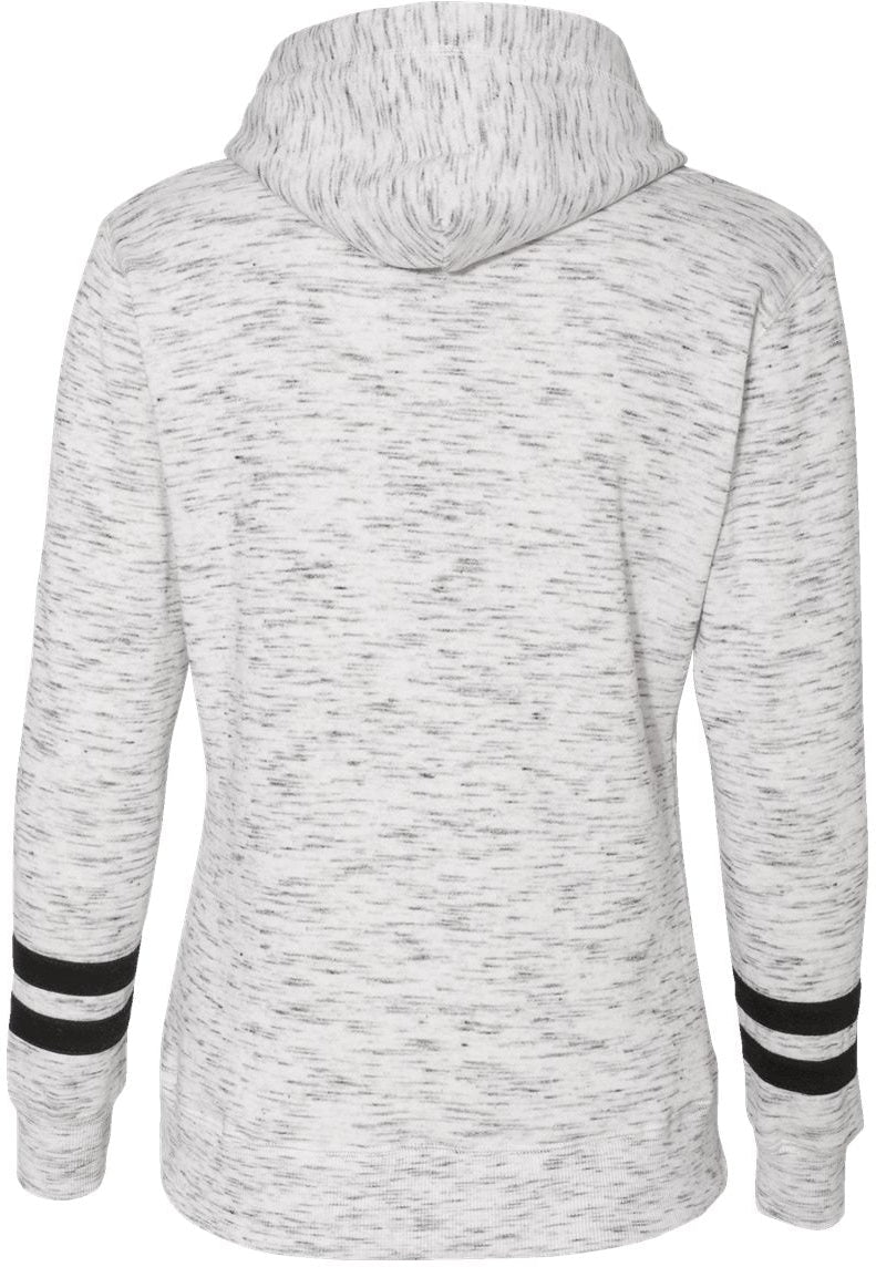J America Women's Stylish Melange Fleece Striped-Sleeve Hooded Sweatshirt