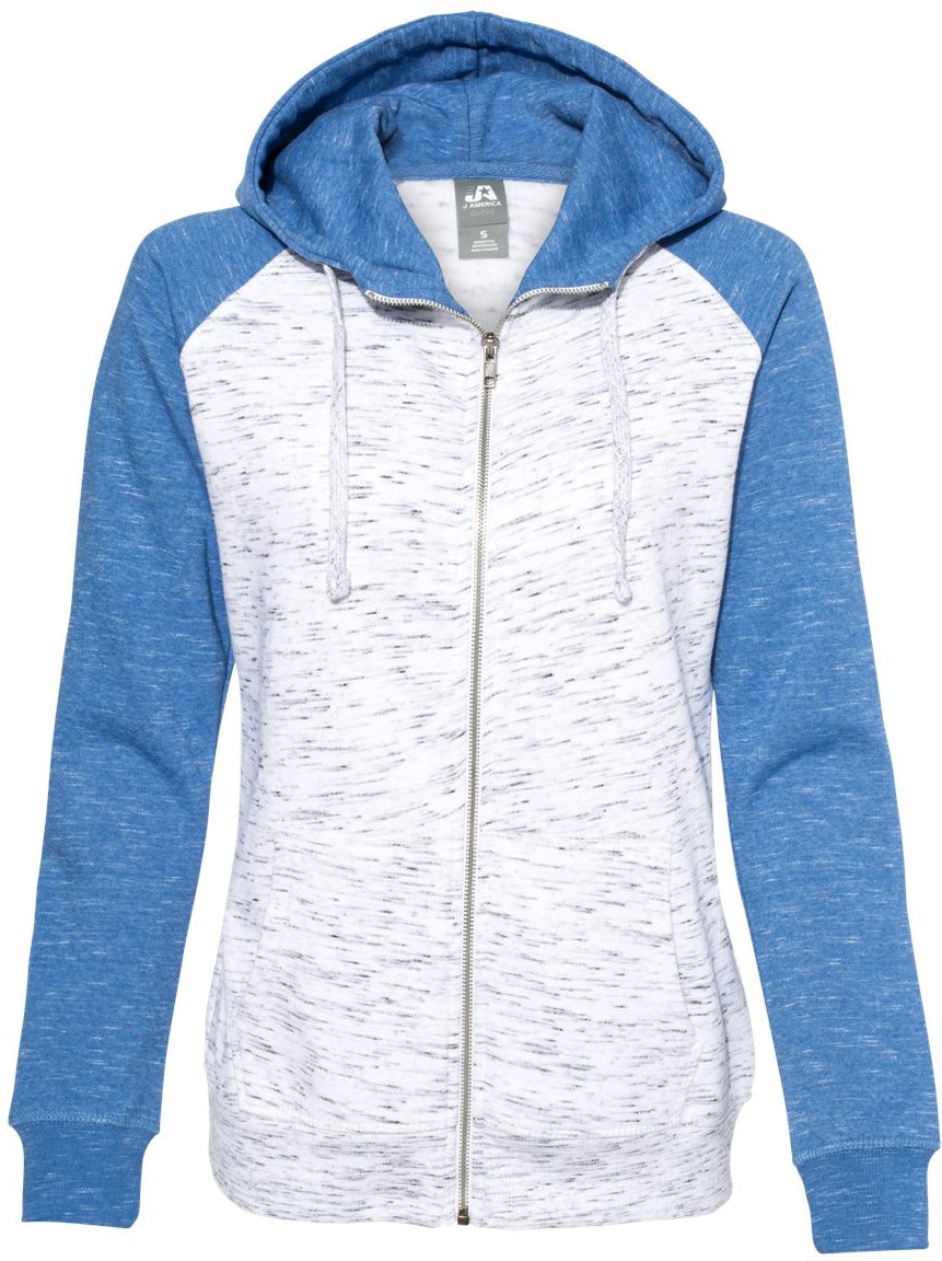 J America Women's Stunning Mélange Fleece Colorblocked Full-Zip Sweatshirt