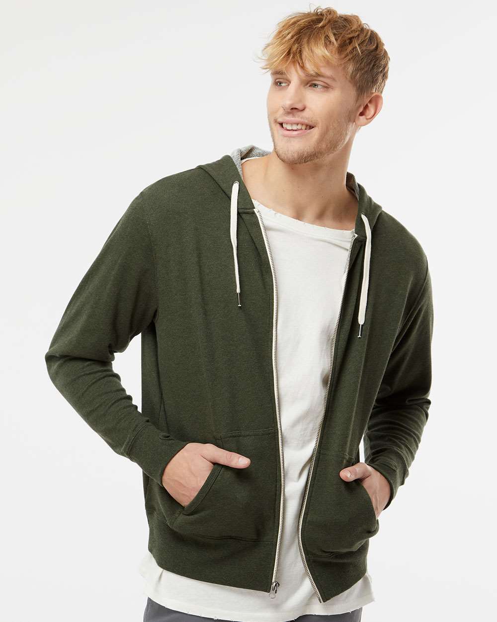 Independent Trading Co. Stylish Heathered French Terry Full-Zip Hooded Sweatshirt