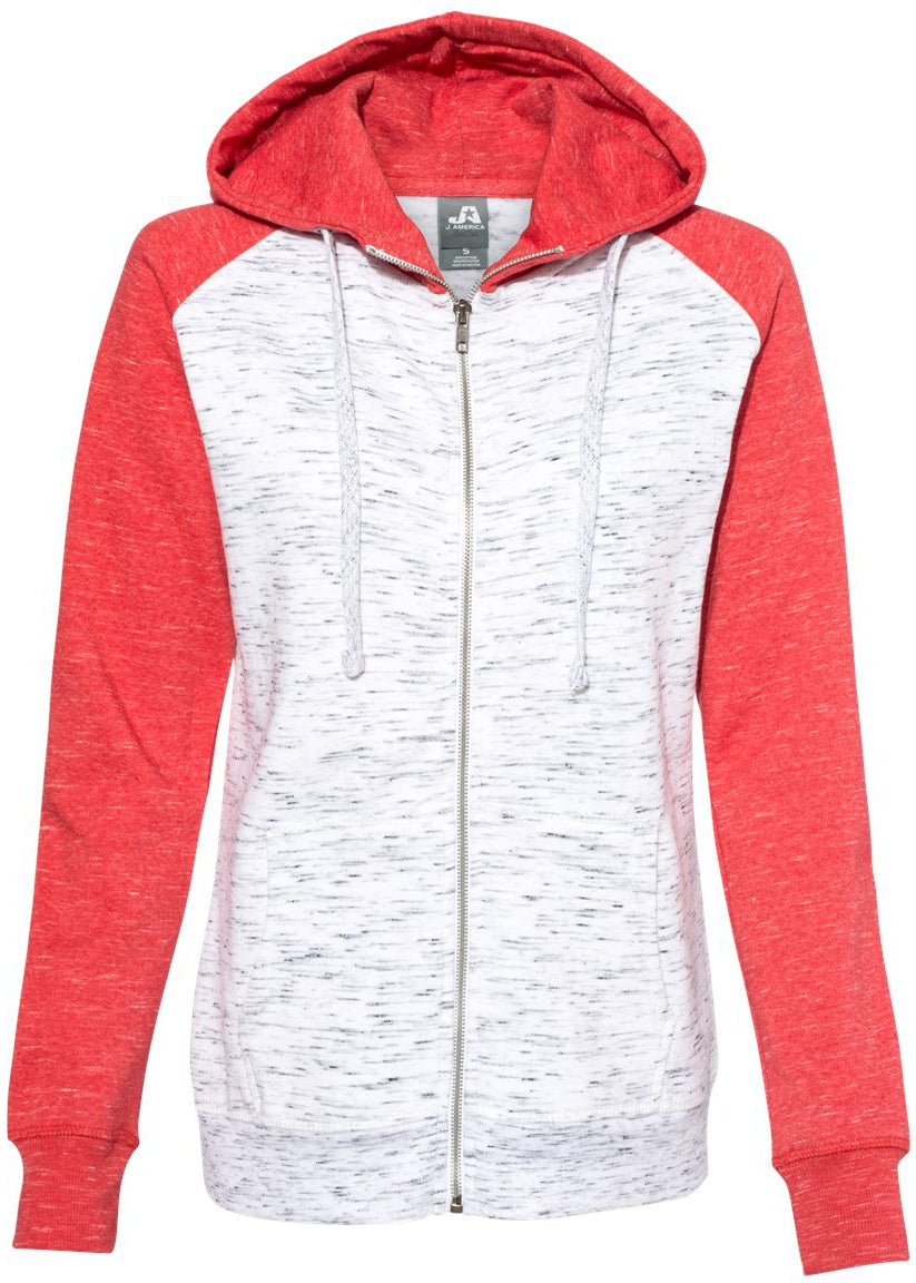 J America Women's Stunning Mélange Fleece Colorblocked Full-Zip Sweatshirt
