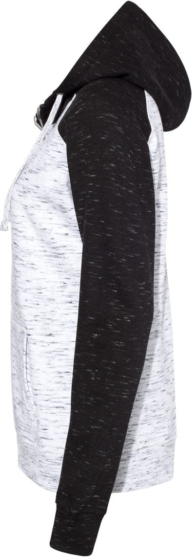 J America Women's Stunning Mélange Fleece Colorblocked Full-Zip Sweatshirt
