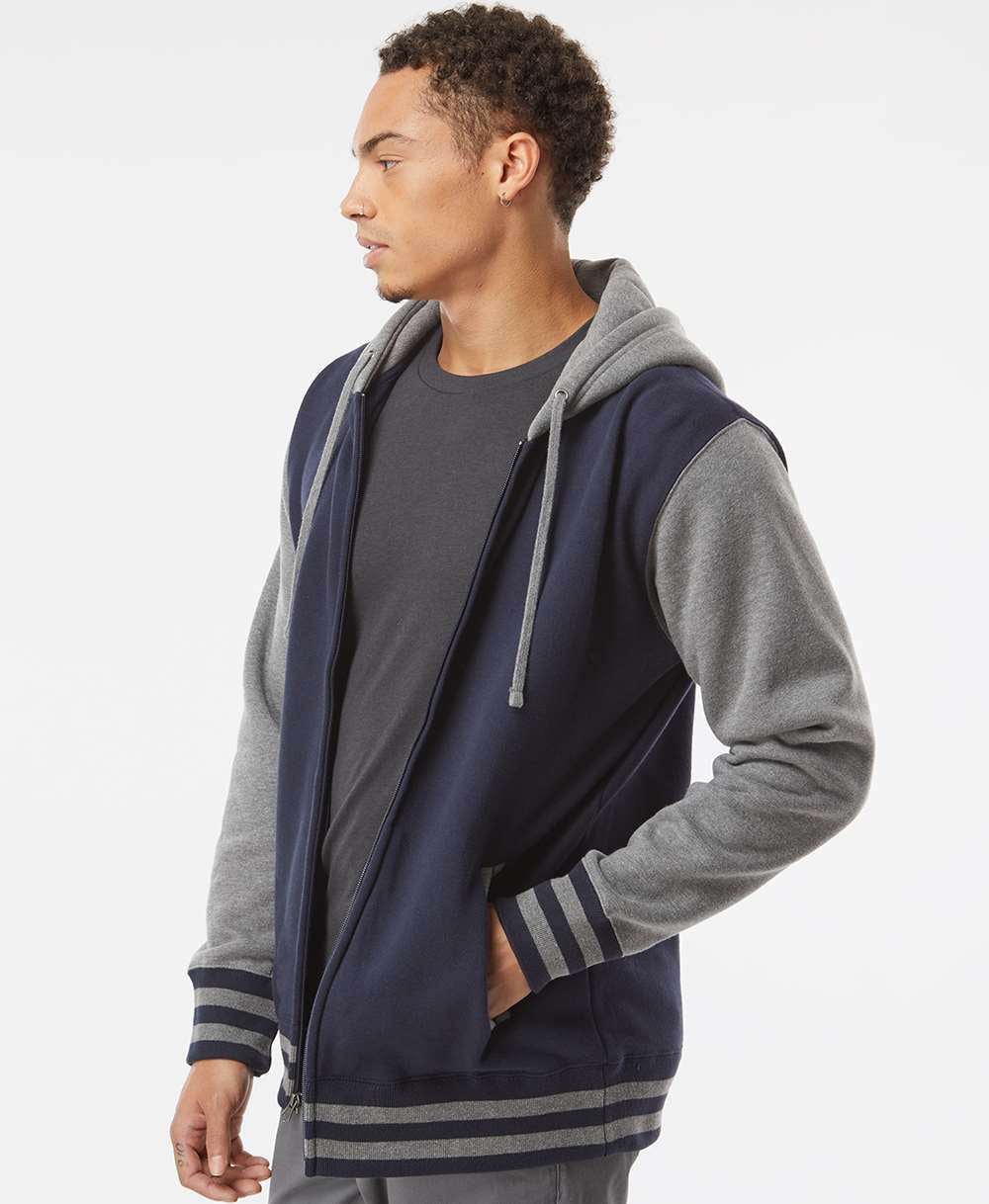 Independent Trading Co. Varsity Stylish Full-Zip Hooded Sweatshirt