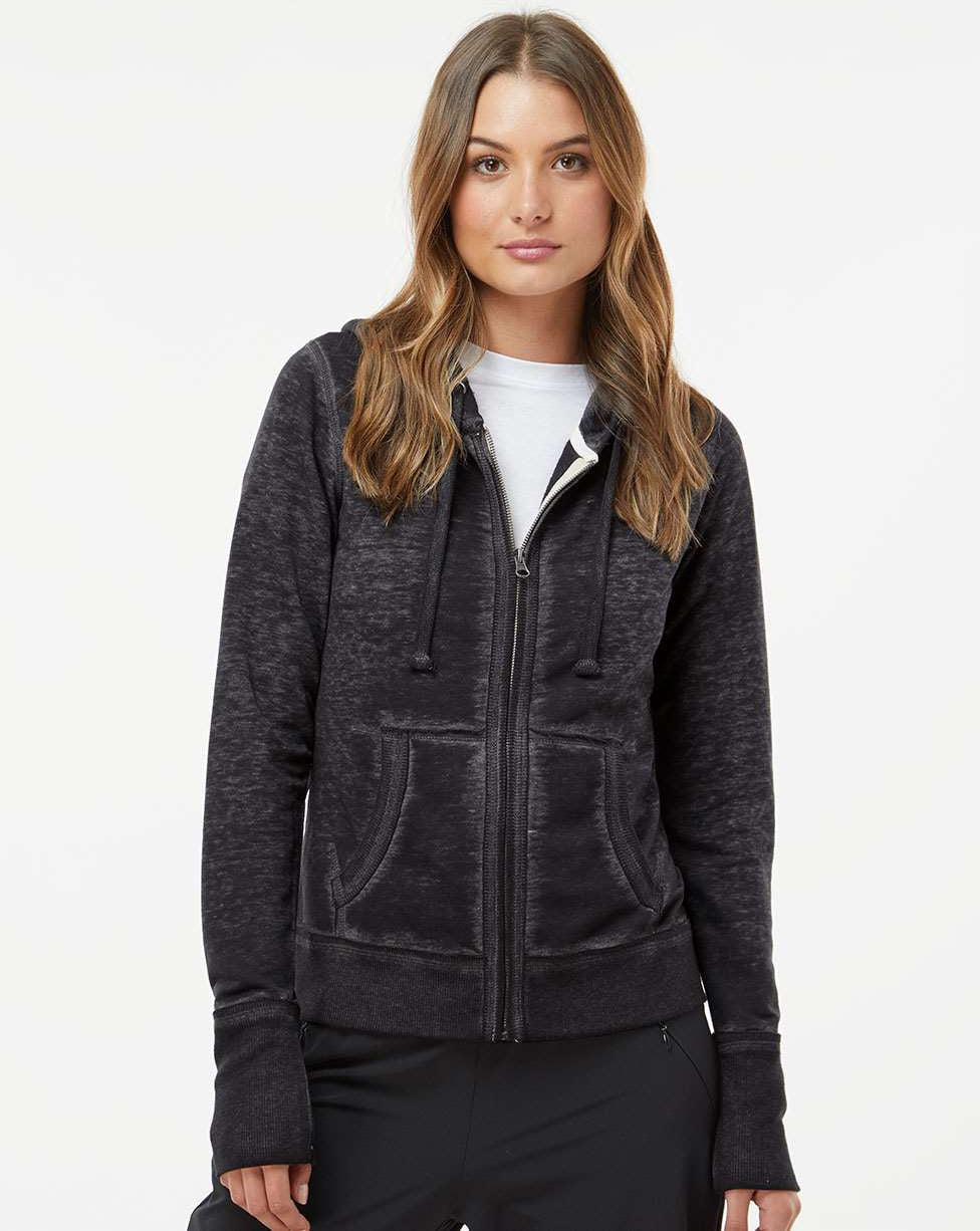 J America Women's Stylish Zen Fleece Full-Zip Hooded Sweatshirt