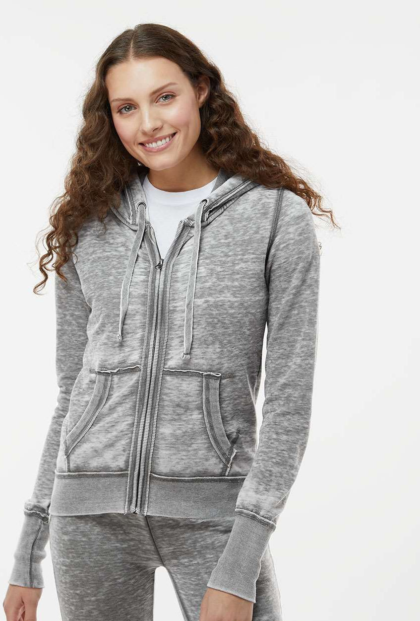 J America Women's Stylish Zen Fleece Full-Zip Hooded Sweatshirt