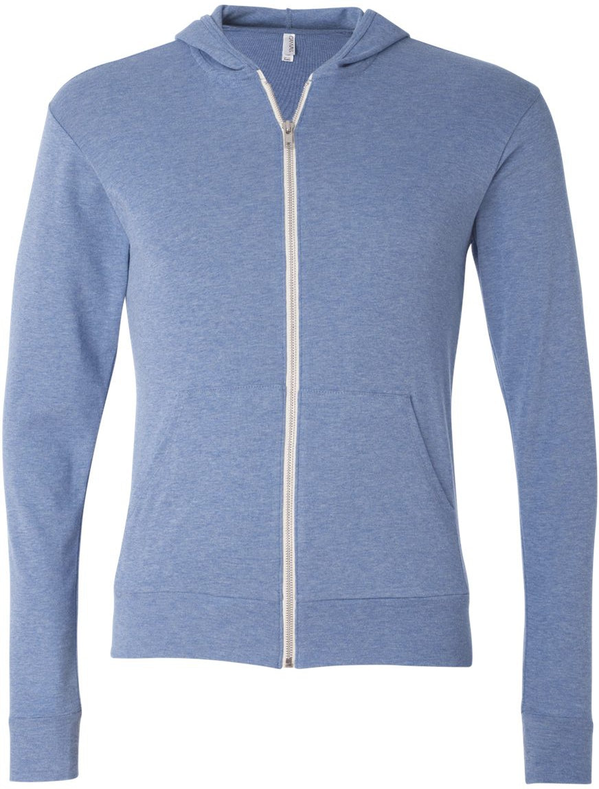 Bella+Canvas Unisex Triblend Lightweight Full-Zip Hooded Long Sleeve Tee - A Must-Have!