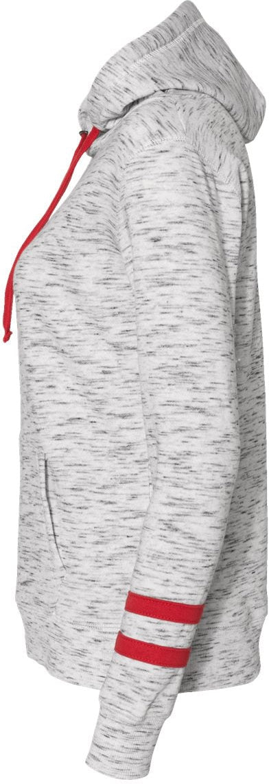 J America Women's Stylish Melange Fleece Striped-Sleeve Hooded Sweatshirt