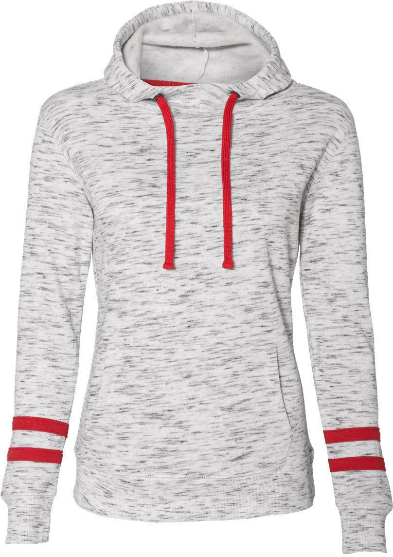 J America Women's Stylish Melange Fleece Striped-Sleeve Hooded Sweatshirt